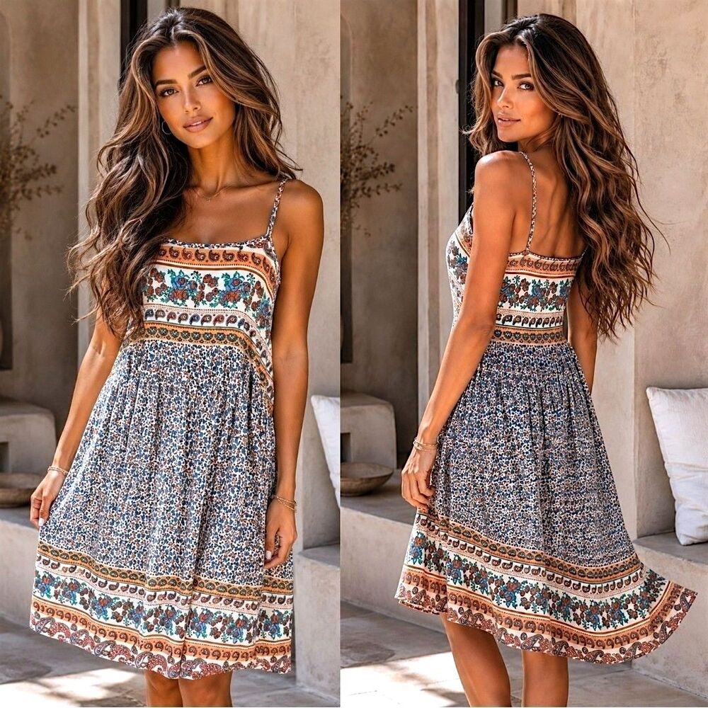 Southwestern 4X Coastal Cowgirl Boho Floral Midi Summer Dress Lightweight Flowy